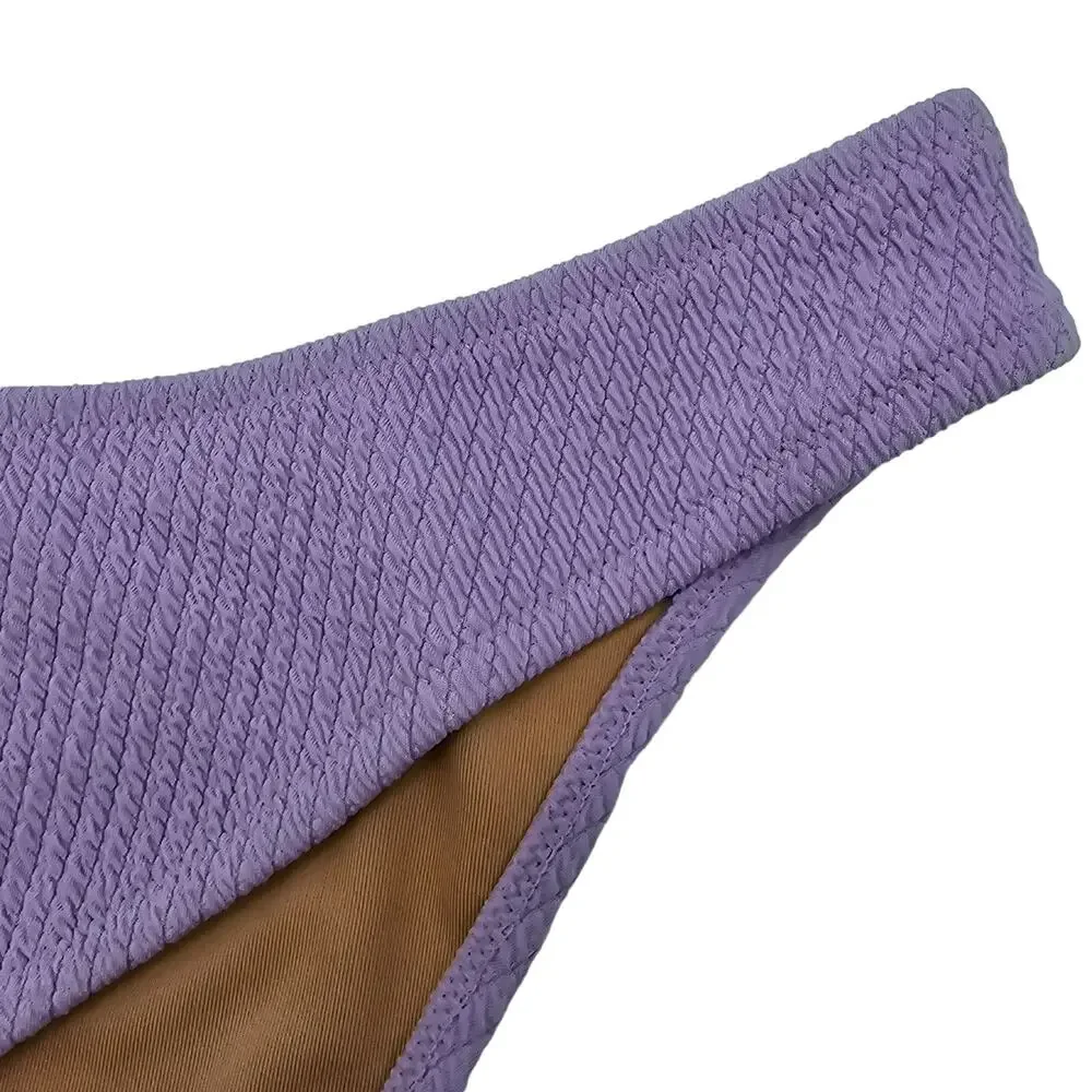 J, Crew Womans size L Curved Waist Cheeky Ribbed Bikini Bottom Lilac Cheeky NEW